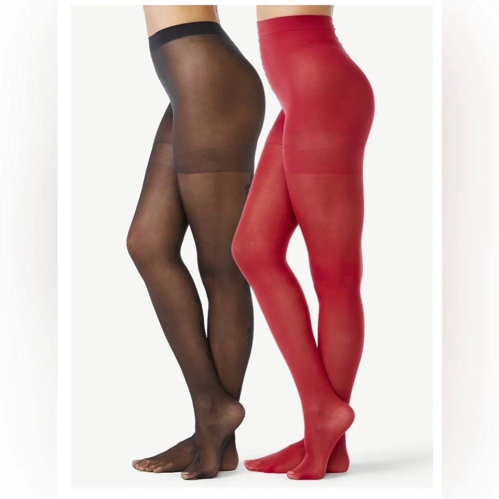 2pk‎ Fun and feminine black floral vine and red Opaque Tights size small new